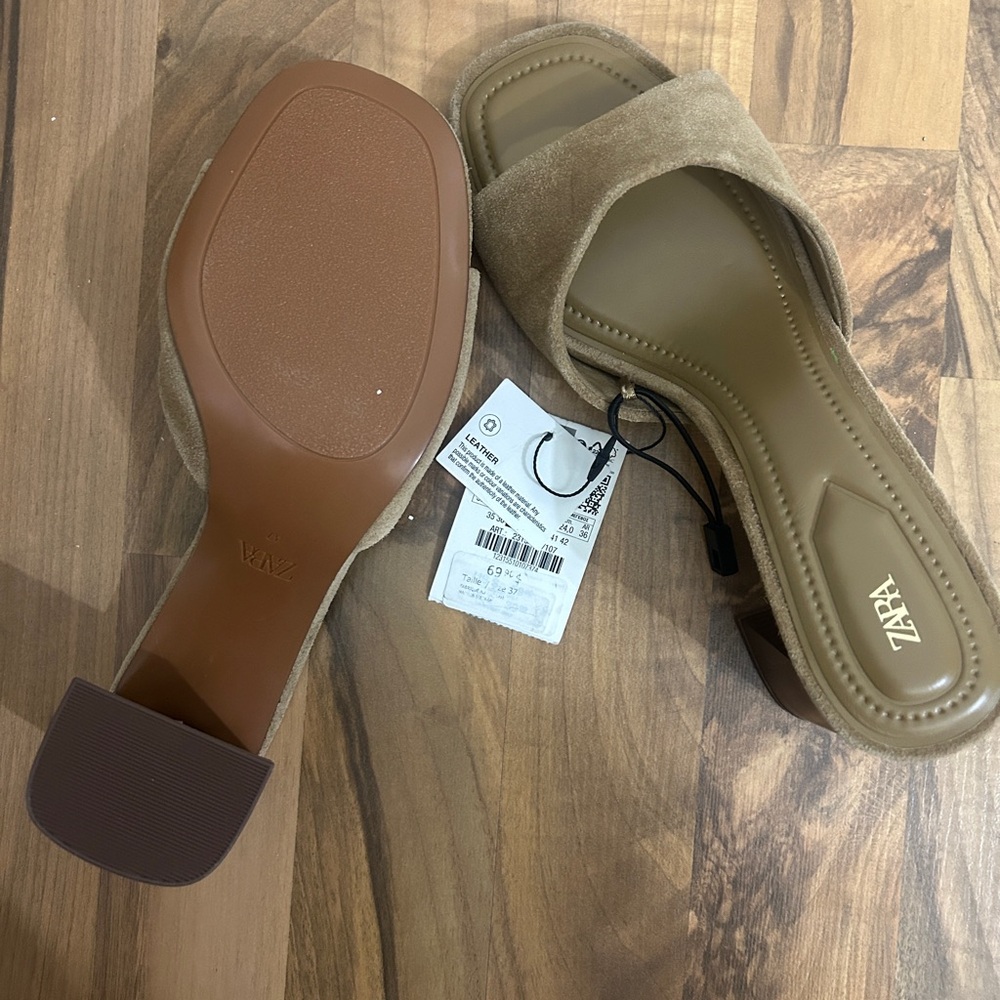 Zara Beige Suede Slide Sandals